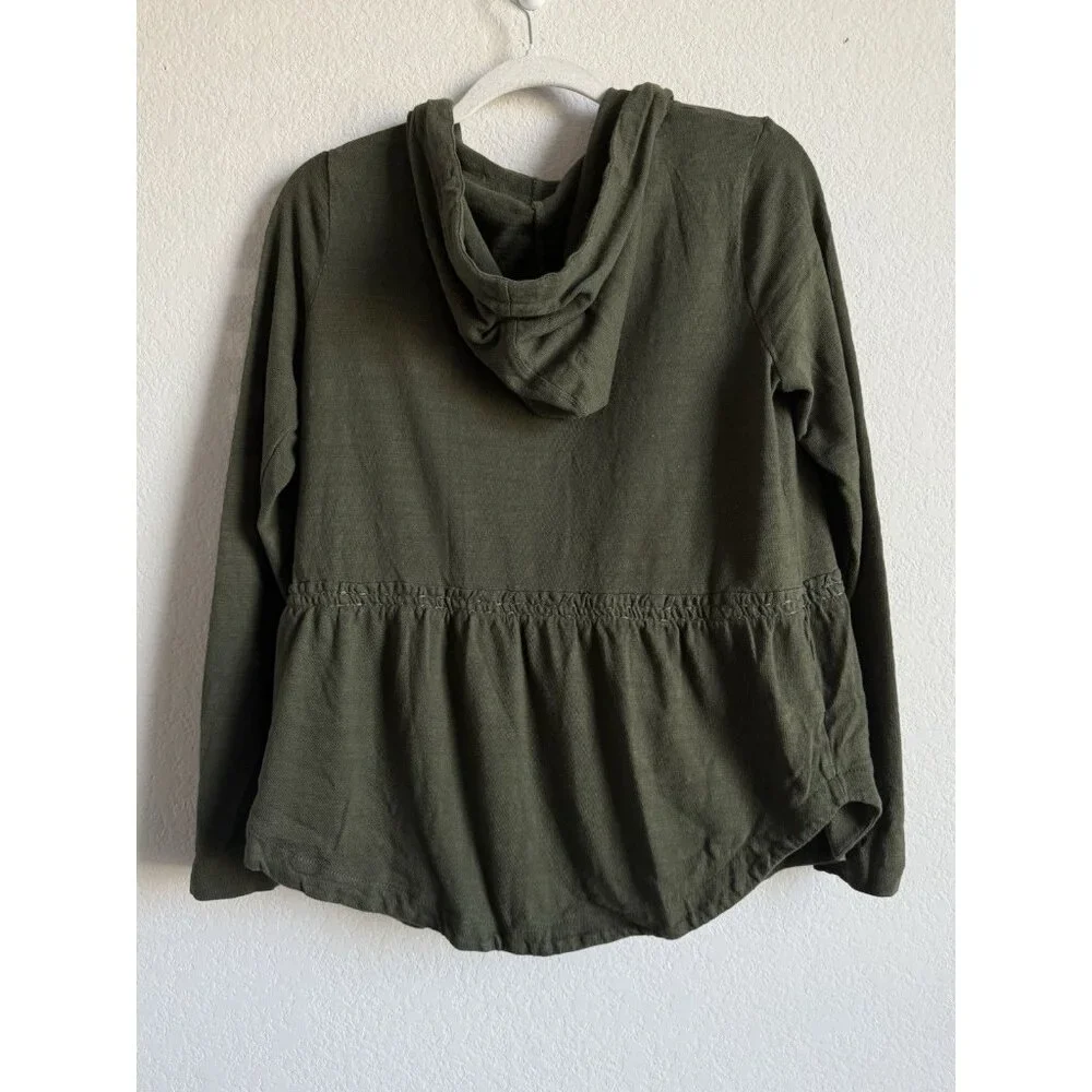 Loft Women’s Olive‎ Green Peplum Hooded Open Sweater Cardigan Size Small
